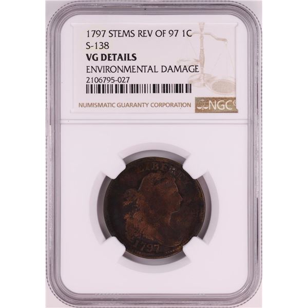 1797 Stems Reverse of 97 S-138 Draped Busted Large Cent Coin NGC VG Details