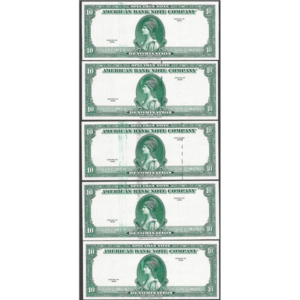 Lot of (5) Different 1929 Ten Unit American Bank Note Company Test Notes