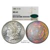 Image 1 : 1881-S $1 Morgan Silver Dollar Coin NGC MS62 CAC Amazing Toning