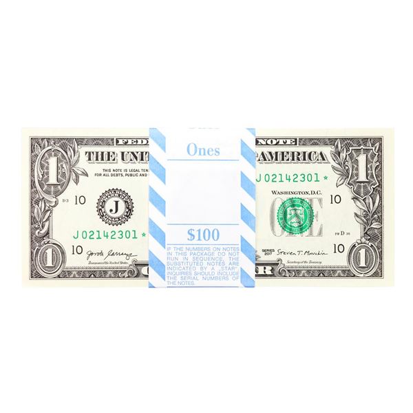 Pack of (100) Consecutive 2017 $1 Federal Reserve STAR Notes Kansas City