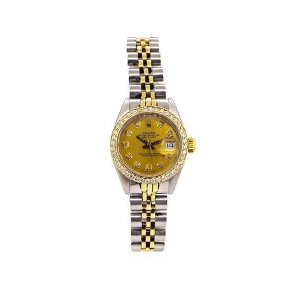 Ladies Two-Tone Rolex Datejust Watch with Diamond Bezel & Dial