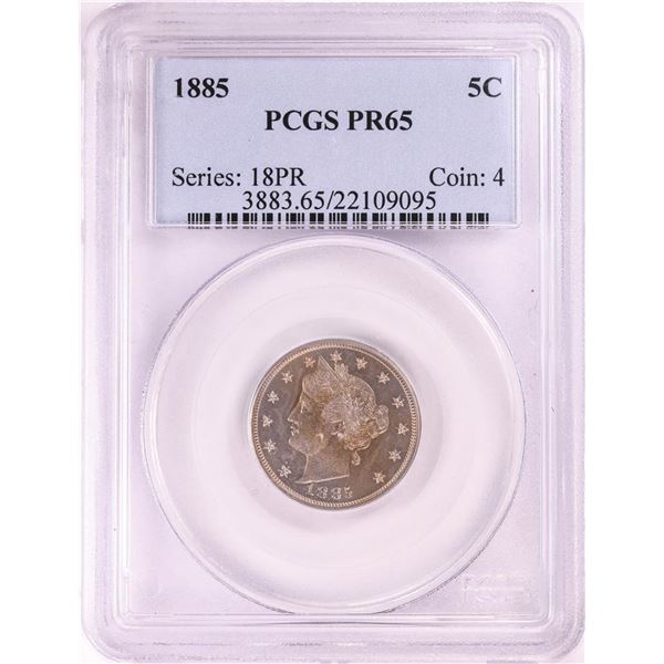 1885 Proof Liberty V Nickel Coin PCGS PR65