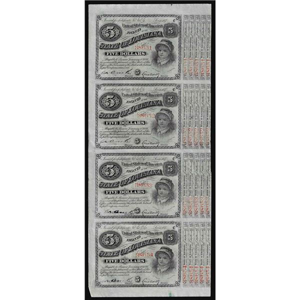 Uncut Sheet of (4) State of Louisiana Baby Bond Obsolete Notes