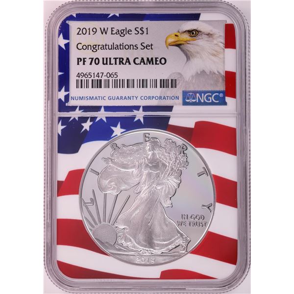 2019-W $1 Proof American Silver Eagle Coin NGC PF70 Ultra Cameo Congratulations Flag