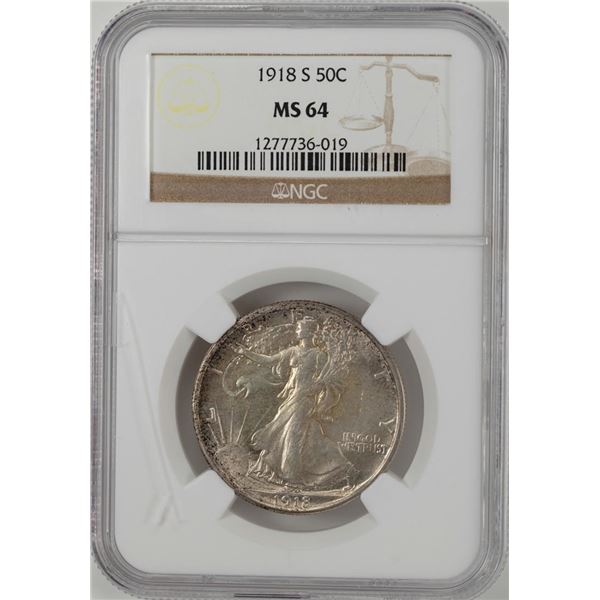 1918-S Walking Liberty Half Dollar Coin NGC MS64