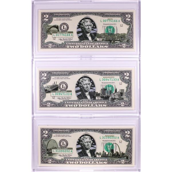 Lot of (3) 2003A $2 Federal Reserve Notes Uncirculated in Cases