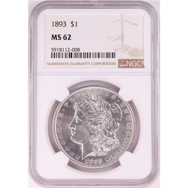 1893 $1 Morgan Silver Dollar Coin NGC MS62