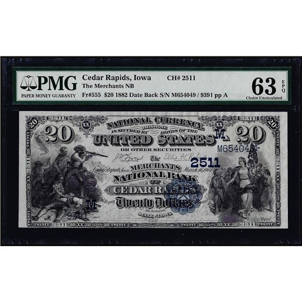 1882DB $20 Cedar Rapids, IA CH# 2511 National Note PMG Choice Uncirculated 63EPQ
