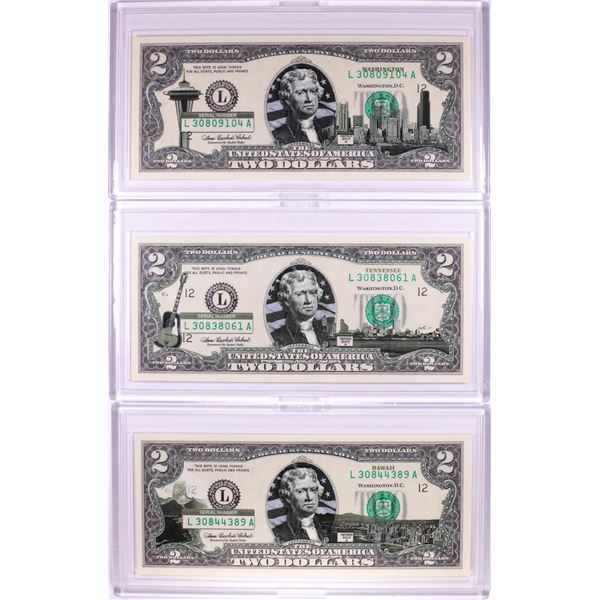 Lot of (3) 2003A $2 Federal Reserve Notes Uncirculated in Cases