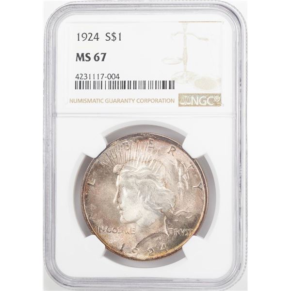 1924 $1 Peace Silver Dollar Coin NGC MS67