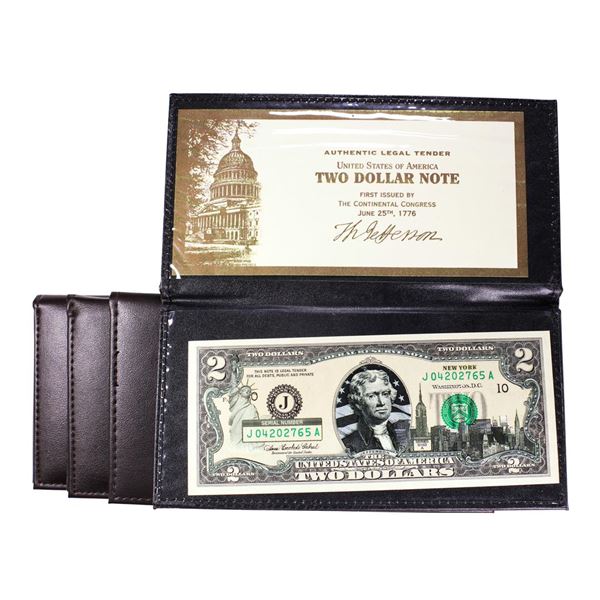 Lot of (4) 2003A $2 Federal Reserve Notes Uncirculated in Leather Envelope