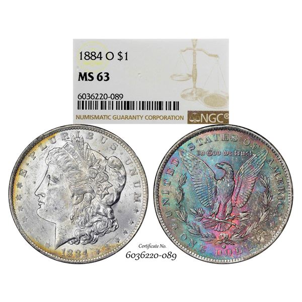 1884-O $1 Morgan Silver Dollar Coin NGC MS63 Amazing Toning