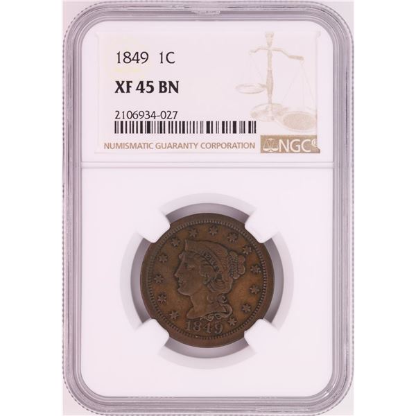 1849 Braided Hair Large Cent Coin NGC XF45BN