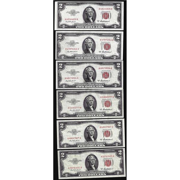 Lot of (6) 1953A $2 Legal Tender Notes