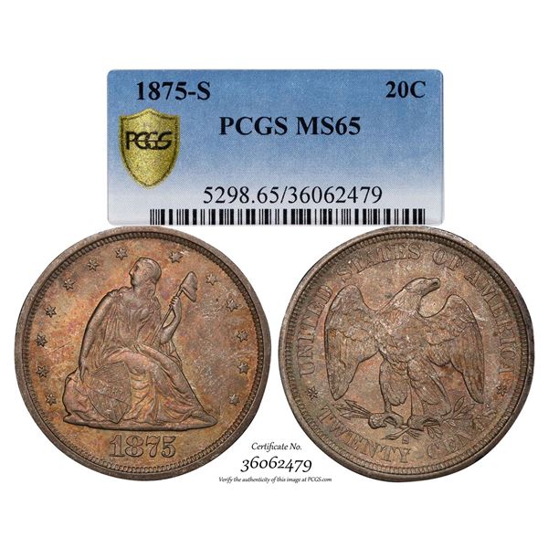 1875-S Twenty Cent Piece Coin PCGS MS65