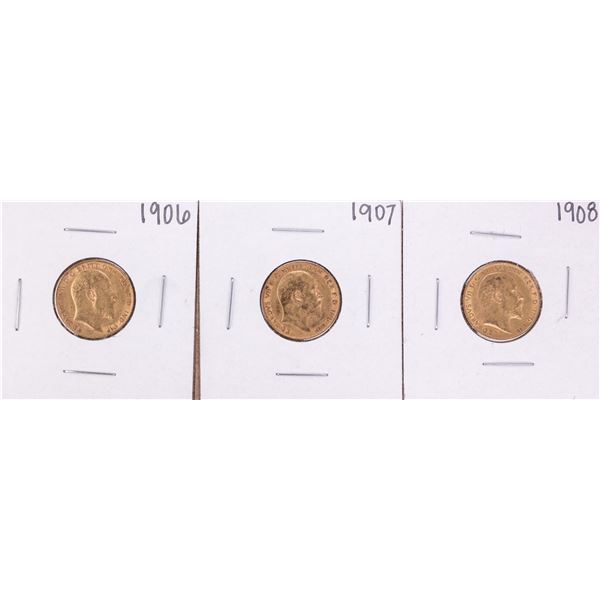 Lot of 1906-1908 Great Britain Half Sovereign Gold Coins