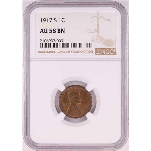 1917-S Lincoln Wheat Cent Coin NGC AU58BN