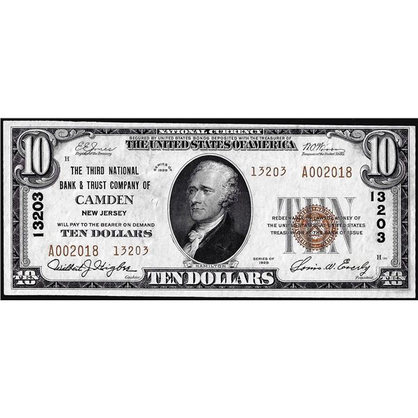 1929 $10 Third National Bank & Trust Co. of Camden, NJ CH# 13203 National Currency Note