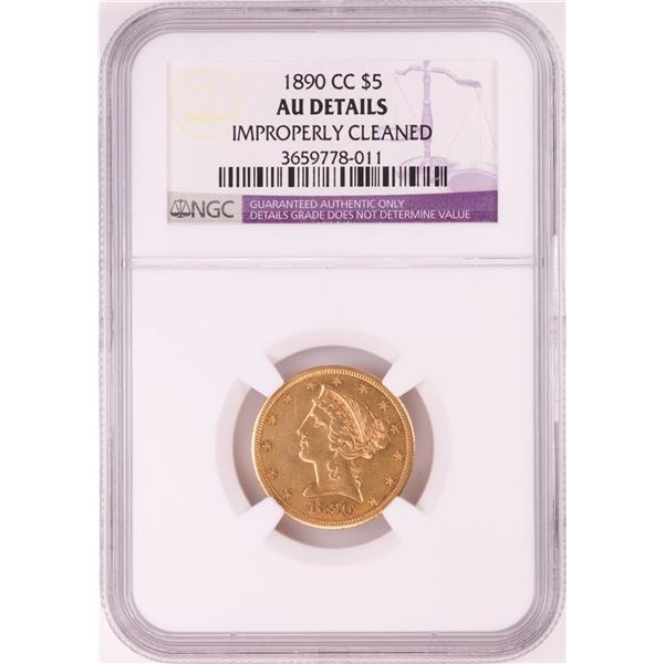 1890-CC $5 Liberty Head Half Eagle Gold Coin NGC AU Details