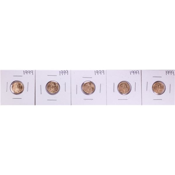 Lot of (5) 1999 $5 American Gold Eagle Coins