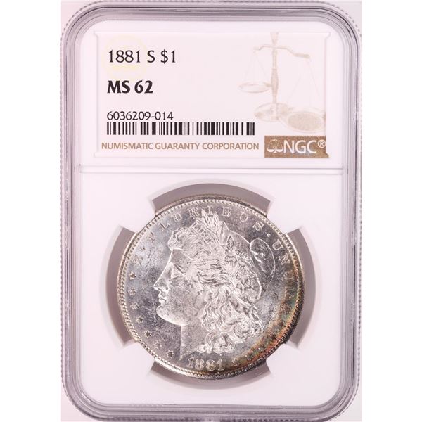 1881-S $1 Morgan Silver Dollar Coin NGC MS62 Nice Toning