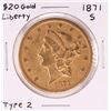 Image 1 : 1871-S Type 2 $20 Liberty Head Double Eagle Gold Coin