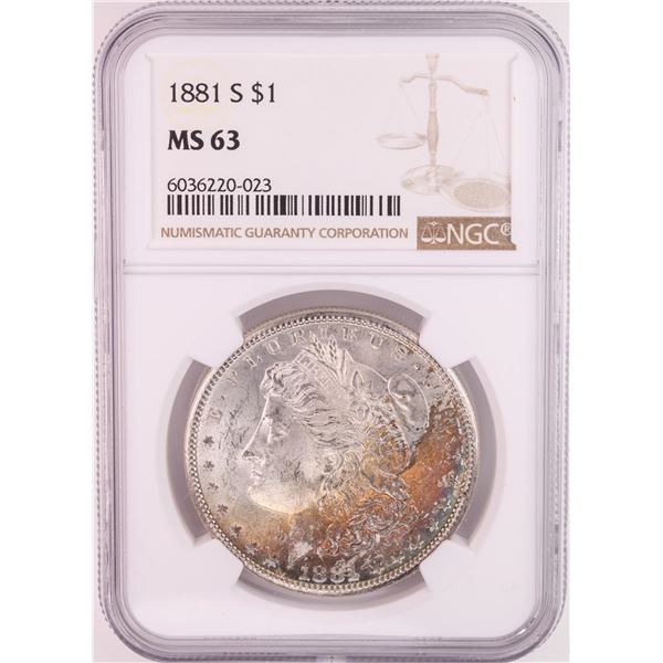 1881-S $1 Morgan Silver Dollar Coin NGC MS63 Great Toning