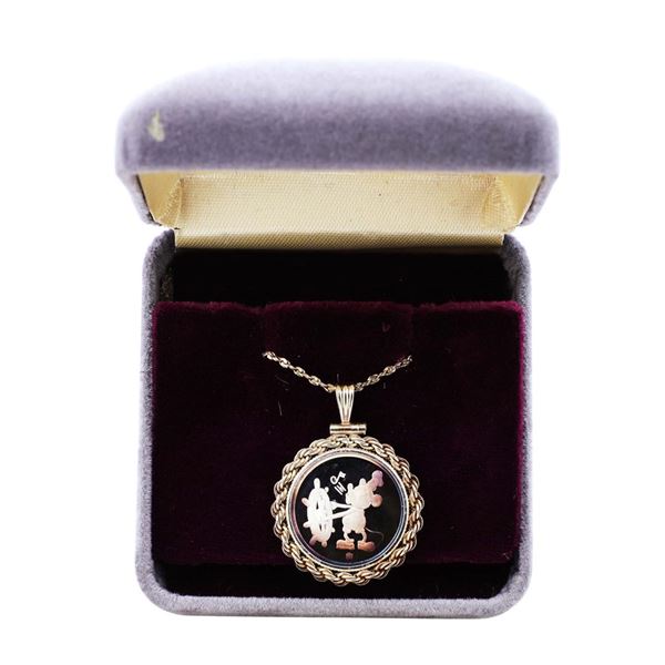 1987 Disney Rope Frame Pendant & Chain Steamboat Willie 1/10 oz .999 Fine Silver Medal