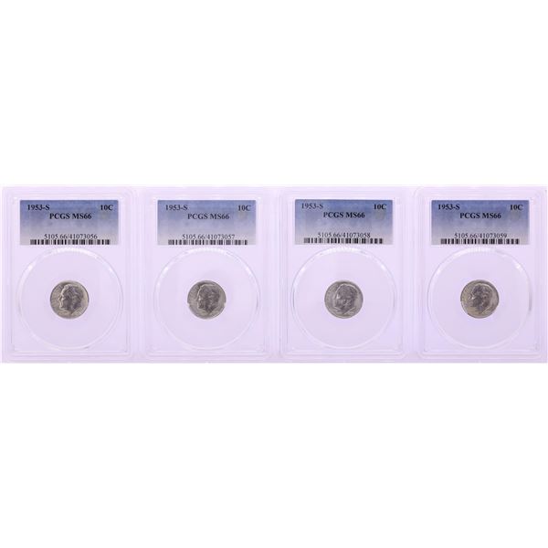 Lot of (4) 1953-S Roosevelt Dime Coins PCGS MS66