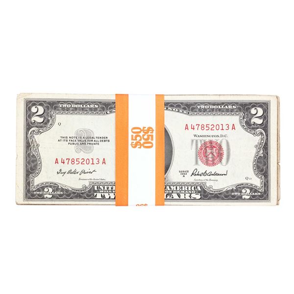 Lot of (25) 1953A/B/C $2 Legal Tender Notes