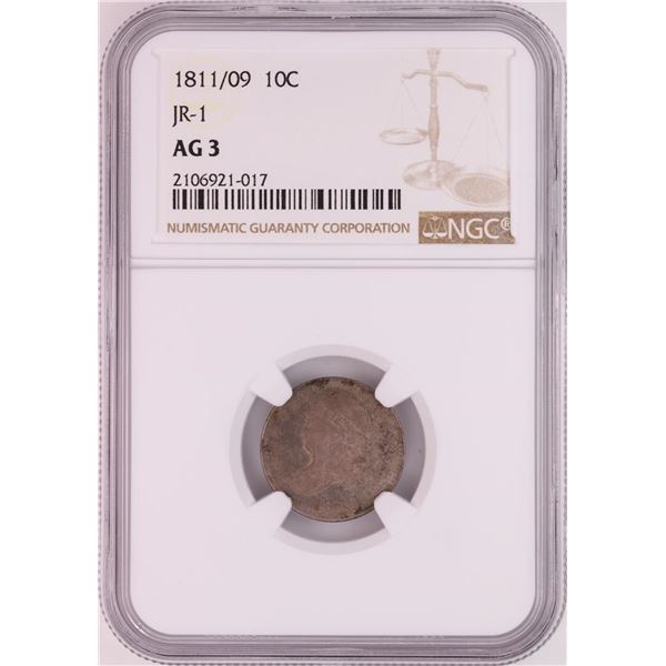 1811/09 JR1 Capped Bust Dime Coin NGC AG3