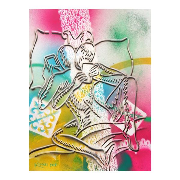 Mark Kostabi "The Fabric Of Passion" Original Mixed Media on Paper