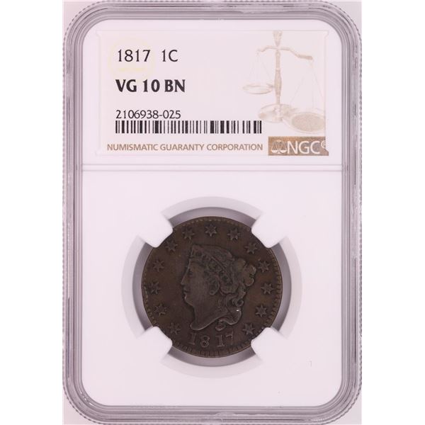 1817 Coronet Head Large Cent Coin NGC VG10BN