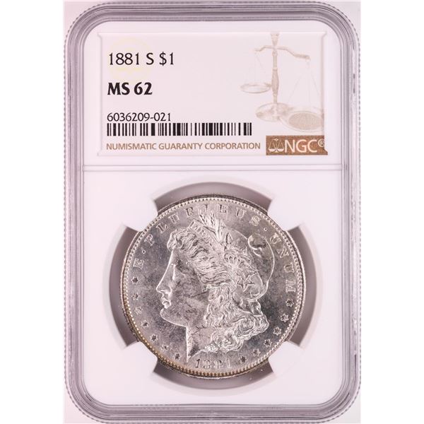 1881-S $1 Morgan Silver Dollar Coin NGC MS62 Great Toning