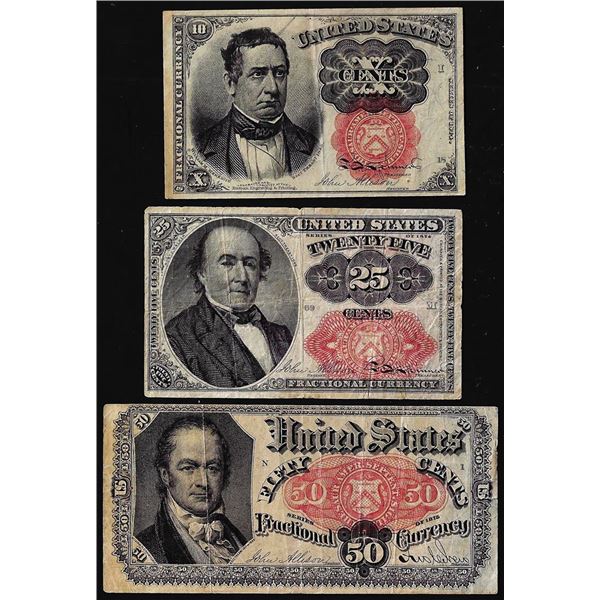 Lot of Fifth Issue 10/25/50 Cents Fractional Currency Notes