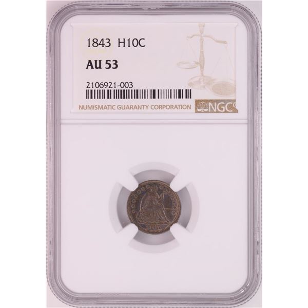 1843 Seated Liberty Half Dime Coin NGC AU53