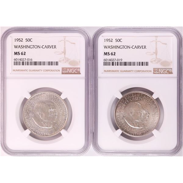 Lot of (2) 1952 Washington-Carver Commemorative Half Dollar Coins NGC MS62