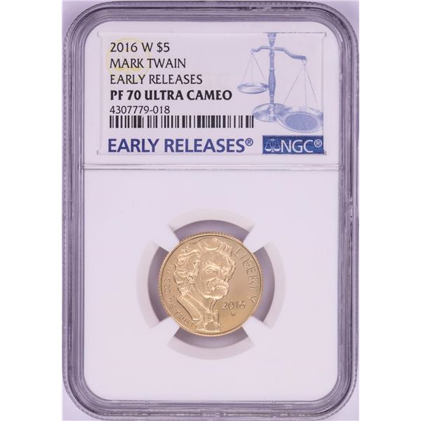 2016-W $5 Proof Mark Twain Commemorative Gold Coin NGC PF70 Ultra Cameo Early Releases