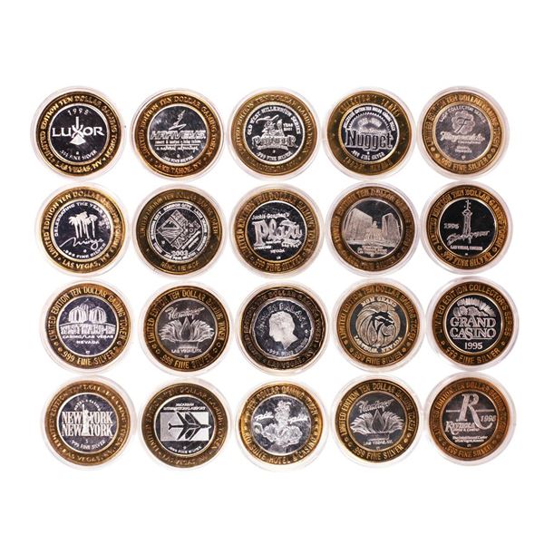 Mixed Lot of (20) .999 Silver Casino $10 Limited Edition Gaming Tokens