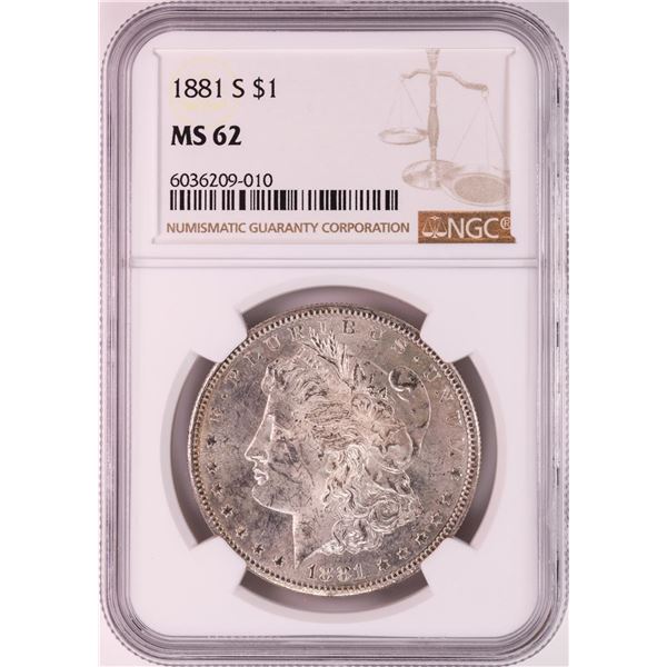 1881-S $1 Morgan Silver Dollar Coin NGC MS62 Nice Toning