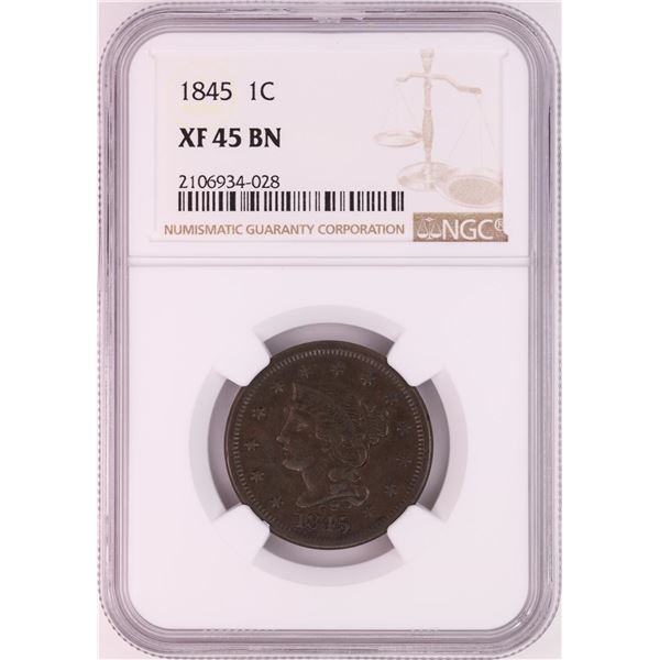 1845 Braided Hair Large Cent Coin NGC XF45BN
