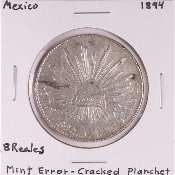1894 Mexico 8 Reales Silver Coin Mint Error-Cracked Planchet