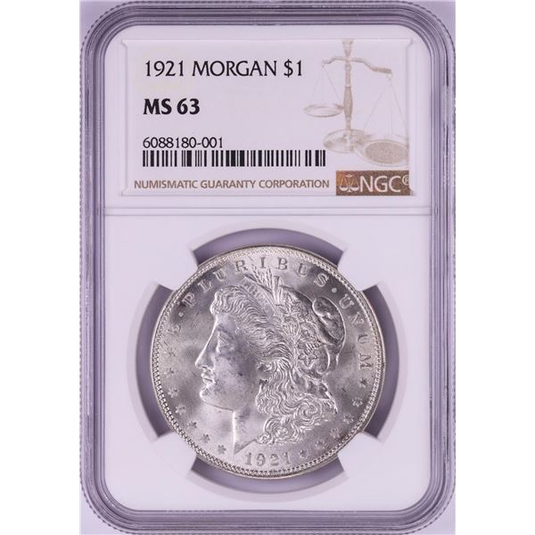 1921 $1 Morgan Silver Dollar Coin NGC MS63