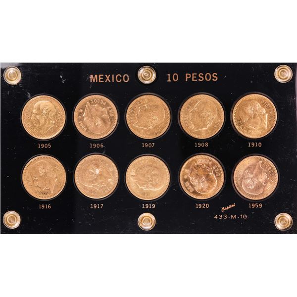 Lot of (10) Mexico 10 Pesos Gold Coins in Capitol Plastic