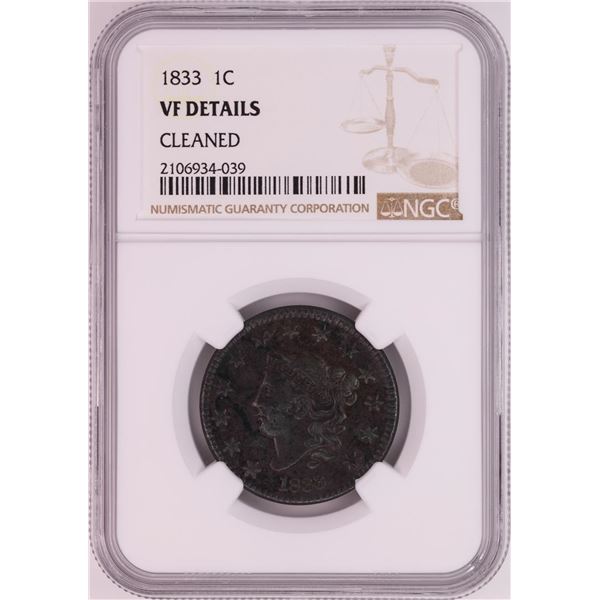 1833 Coronet Head Large Cent Coin NGC VF Details