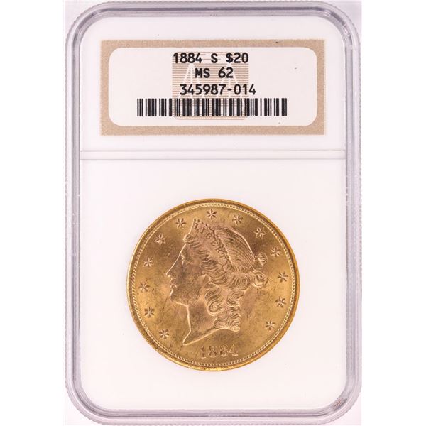 1884-S $20 Liberty Head Double Eagle Gold Coin NGC MS62