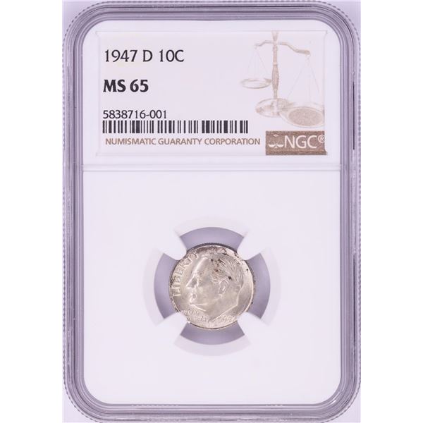 1947-D Roosevelt Dime Coin NGC MS65