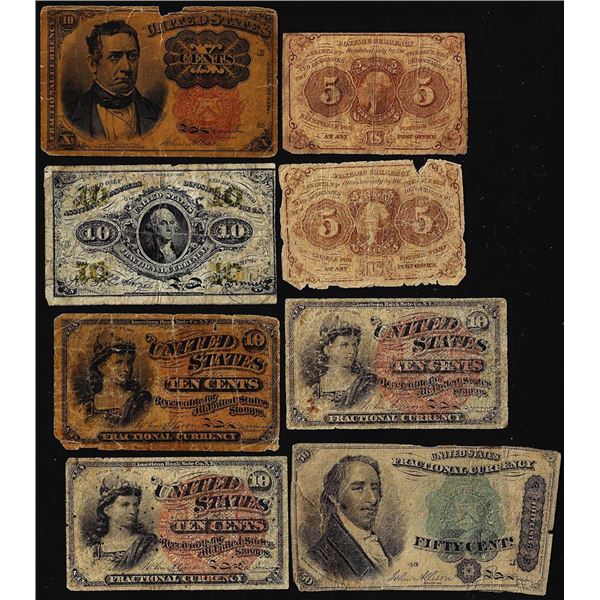 Lot of (8) Miscellaneous Fractional Currency Notes