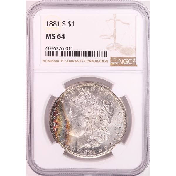 1881-S $1 Morgan Silver Dollar Coin NGC MS64 Great Toning