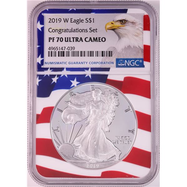 2019-W $1 Proof American Silver Eagle Coin NGC PF70 Ultra Cameo Congratulations Flag